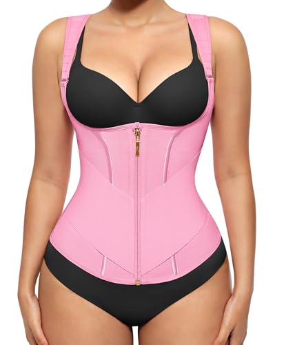 FeelinGirl Waist Trainer Vest for Women Postpartum Tummy Control Back Fat Shapewear Plus Size Corset Sport Girdle Fajas Pink