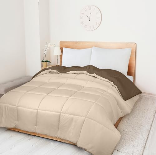 Image of ROYALE King All Season Down Alternative Bedding - Lightweight Quilted Comforter with Corner Tabs - Soft Luxury Hotel Comforter - Box Stitched Duvet Insert (King, Chocolate & Sand)
