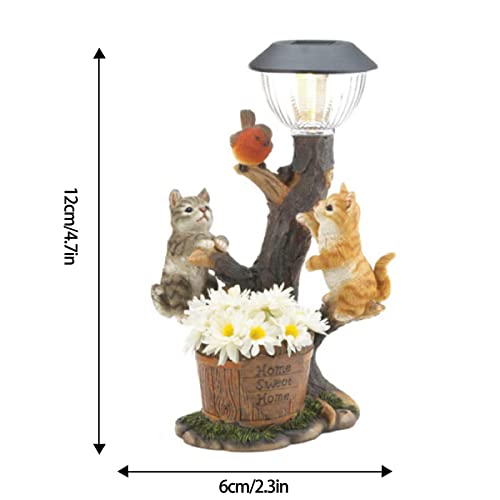 Solar Lights Animal Climbing Garden Statue, Resin Cat Statue with Post Light Lantern, Outdoor Animal Decking Light - Image 3