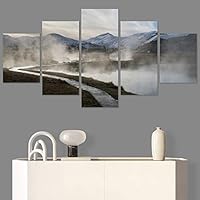 SIGNWIN 5 Panel Canvas Wall Art Foggy Mountains for Home Decorations Ready to Hang - 60