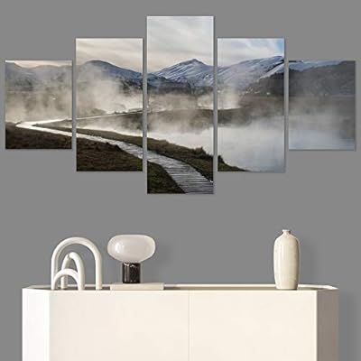 SIGNWIN 5 Panel Canvas Wall Art Foggy Mountains...