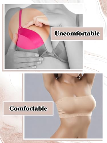 Image of HESTYA 3 Pack Women's Strapless Bandeau Bra Seamless Bralette Soft Stretchy Non-Padded Wireless Tube Top Bras