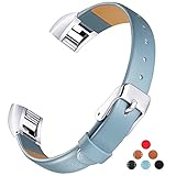Konikit Leather Watch Band Adjustable Replacement Wristband Accessories Strap with Buckle for Fitbit Alta HR and Alta, Stone Blue