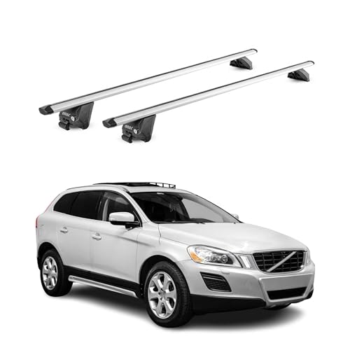 OMAC Barre portapacchi portapacchi compatibili con Volvo XC60 2008 – 2025 in alluminio ABE 100 kg, argento, 2 pezzi, barre chiuse per portabici, box da tetto, portasci per carichi pesanti