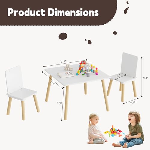 Image of Kids Table and 2 Chairs Set, 3 Pieces Toddler Table and Chair Set, Kids' Table & Chair Sets, Kid Play Table for Daycare, Classroom, Home (White)