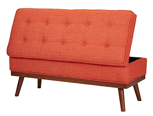 Osp Home Furnishings Katheryn Storage Bench With Tufted Seat And Wood Finish Legs, Tangerine Fabric #TOP7