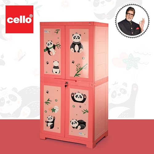 Image of CELLO Kidzbee Mega Marvel Bamboo Budies Cabinet PP Plastic Material | Dream Word & Space-Saving Compact Size | Bamboo Budies-Themed Design | Multipurpose Storage Suitable for Kids' Rooms | Peach