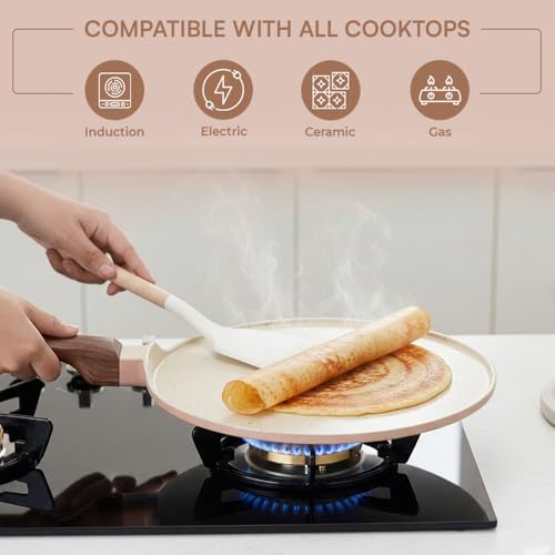 Image of Vinod Ceravit Ceramic Non Stick Dosa Tawa 27 cm | 100% Toxin Free | Tava for Dosa, Roti, Chapati & Uttapam | 5.2 mm Thick Bottom | PFAS & PFOA Free | Induction & Gas Compatible | Metal Spoon Friendly