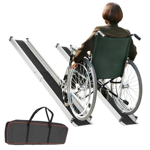 Teleskoprampe Rollstuhl - 2 Stück Aluminium Rampen mit Transporttasche Leicht & Stabil bis 300kg für Stufen Treppe und Auto