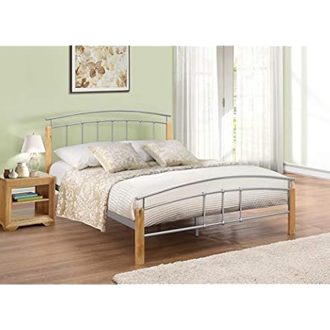 Birlea Tetras Bed - Metal, Silver and Beech, Double Cover