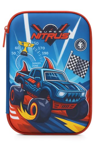 Estojo Infantil 3D em EVA Unissex com 3 Compartimentos – Estojo Escolar Grande para Lápis, Canetas e Acessórios | Porta-Canetas Fofo Resistente, Volta às Aulas (Monster Truck)