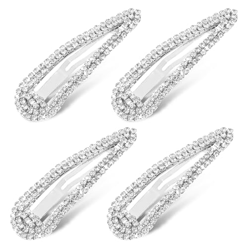 4PCS Rhinestone Hair Clips Snap Barrettes for Women Water Drop Crystal Hairs Barrettes Bling Metal Snap Rhinestone Hairpins Sparkle Hair Accessories for Women
