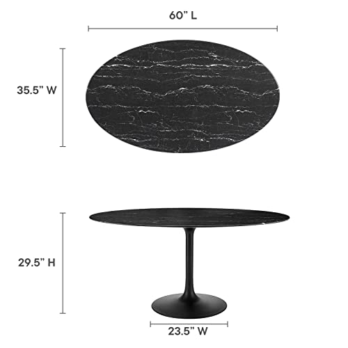 Image of Modway Lippa Oval 60 inch Mid-Century Modern Artificial Marble Dining Table in Black Black