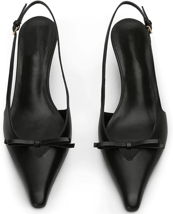 Image of MAVMAX Slingback Heels for Women Kitten Heels with Bow Pointed Close Toe Pumps Dress Party Heeled Sexy Wedding Shoes