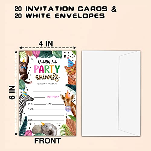 Safari Jungle Animals Birthday Party Invitations, Woodland Animals Birthday Invitations For Boys Girls, Kids Birthday Invites, Theme Birthday Party Decorations, 20 Invitations With 20 Envelopes - B10 #TOP1