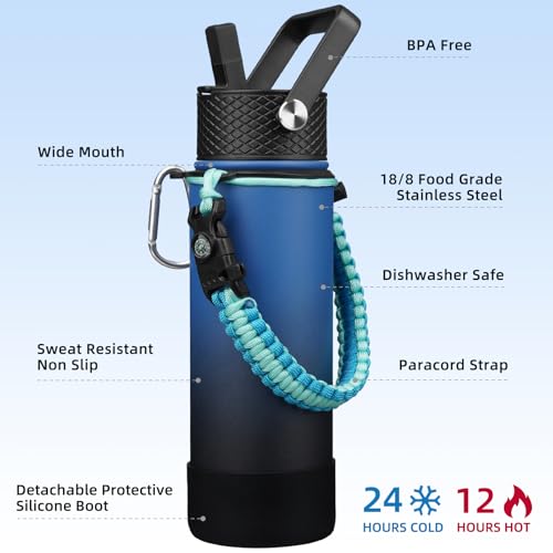 Image of BJPKPK 22oz Insulated Water Bottle with 3 Lids, Straw Lid & Handle