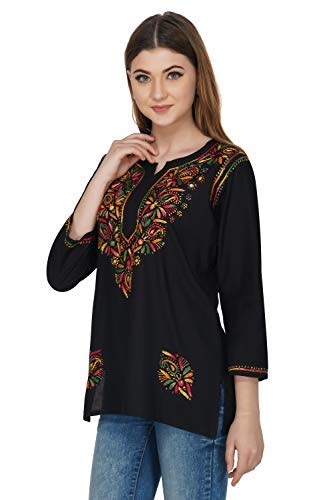 Image of Vahson Designer Hand Lucknowi Chikankari Embroidery Cotton Short Kurti for Women /Girls