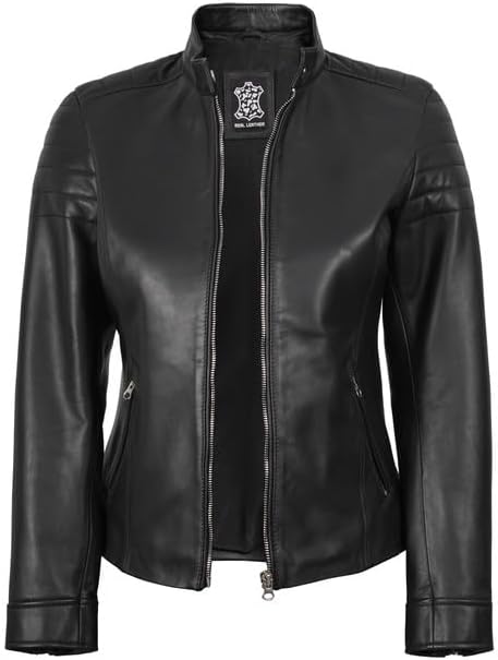 Decrum Womens Leather Jacket - Real Lambskin Cafe Racer Style Leather Jackets for Women - Image 2