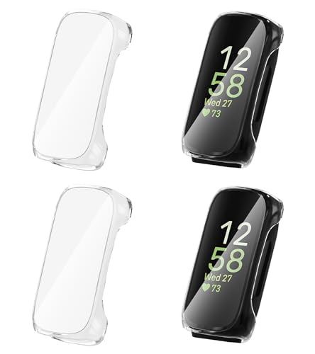 Suoman 4 Pack for Fitbit inspire 3 Case High Definition Clear Screen Protector Full Around Electroplate Soft TPU Bumper Around Protective Case Cover Smartwatch -Clear