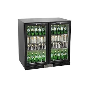 Getränkekühler GBC1002, Getränkekühlschrank mit 2 Glastüren, Flaschenkühlschrank mit 6 Einlegeböden, Energieklasse D, 160W, Temperaturbereich: 0 bis +10°C, 200 L, Schwarz