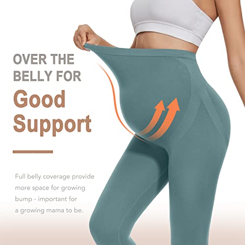 Blongw 2 Pack Maternity Leggings Over The Belly Pregnancy Yoga Pants Tights Active Wear Athletic Soft Workout Leggings,Capri,M #TOP2