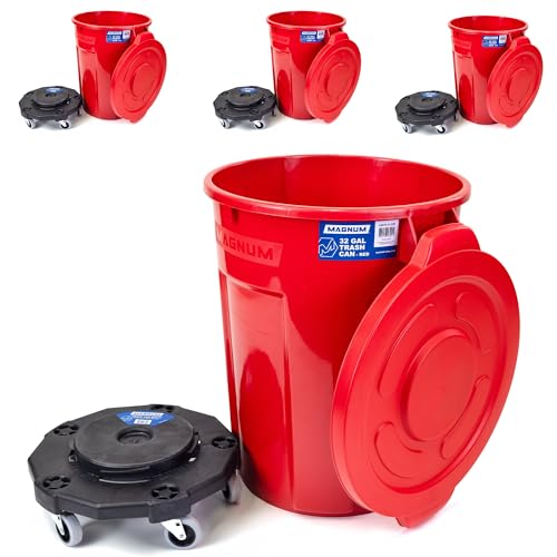 Magnum Red 32 Gallon Trash Can Set (Trash Can, Quiet
