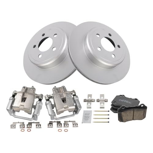 Image of TRQ Rear Brake Pad and Rotor Set Ceramic G Coated Vented Rotors Calipers