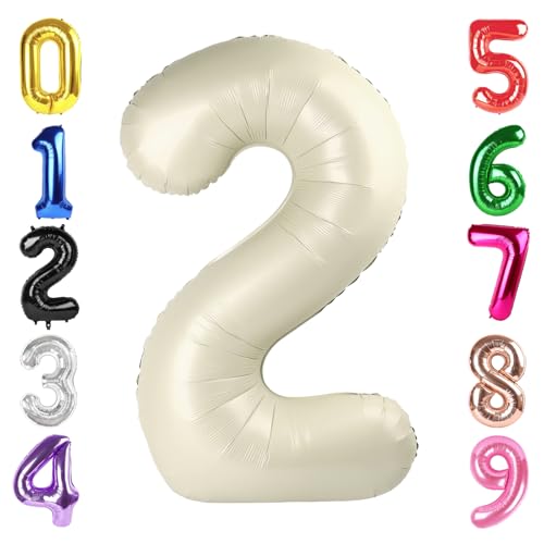 Image of 40 Inch Cream Number 2 Balloon Birthday Party Decorations for Men & Women | 40 Inch Cream inflatable foil number balloons, large birthday decorations for 2nd birthday