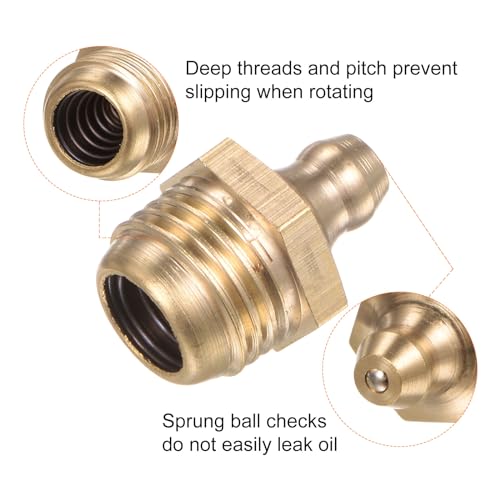 Image of HARFINGTON 15pcs Brass Straight Grease Fitting G1 /4 SAE Thread Hydraulic Grease Nipple Accessories for Car