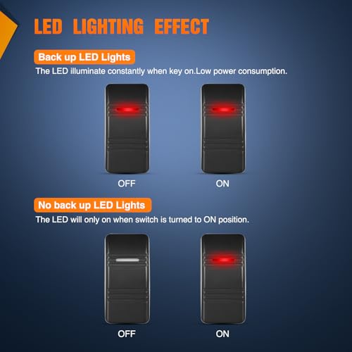 Image of Nilight Marine Rocker Switch LED Light Bar 3 PIN with Red Backlit | Toggle Switches On Off SPST 20A /12V 10A /24V with Jumper Wires Set for Cars Trucks Boat ATVs UTVs RVs