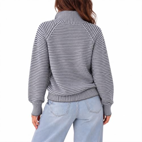 Striped Sweater Women Quarter Zip Pullover Knit Collared Fall Sweaters - image 4
