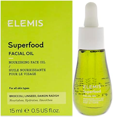 ELEMIS Superfood Facial Oil Concentrated Lightweight, Nourishing Daily Face Oil Hydrates and Smoothes Skin for a Healthy, Glowing Complexion, 0.50 Fl Oz