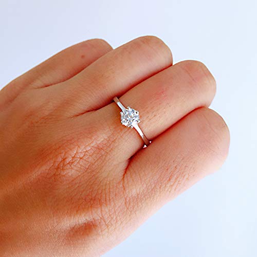 0.5 Ct Classic Round Solitaire Engagement Promise Ring Brilliant Cut Zircon Open Cathedral Setting3