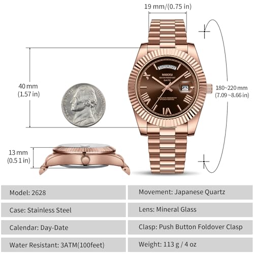 NIBOSI Men Watches Analog Quartz Stainless Steel Rose Gold Silver Watches for Men Waterproof Business Classic Desiger Wrist Watch with Day Date3
