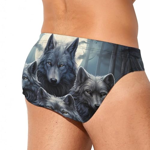 Wolf Portraits Moon Men's Swim Briefs Sexy Bikini Swimsuit Beach Shorts Underwear Low Waist3