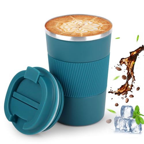 AWAMRWA 13oz/380ml Termo Cafe, Vaso Termo Cafe para Llevar, Vaso Cafe para Llevar de Acero Inoxidable, para Café Frío y Caliente, Leche y Té