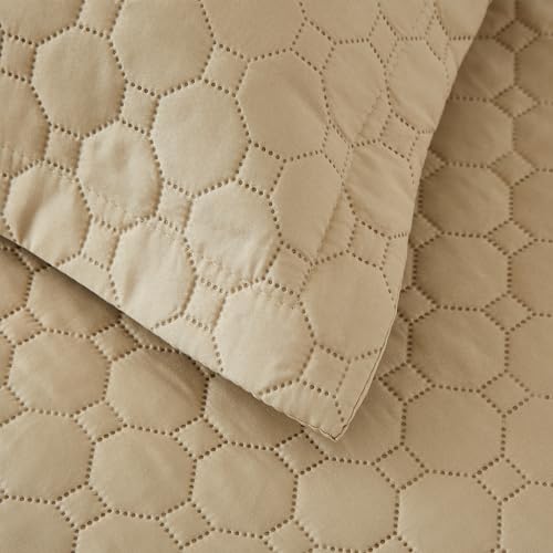 Image of 3 Piece Beige Daybed Cover Twin Size Cozy Daybed Sets Bedding Double Sided Quilting Cover Set Geometric Print Bedspread Coverlet All Season for Twin Bed with 2 Standard Shams,39 inchx75 inch