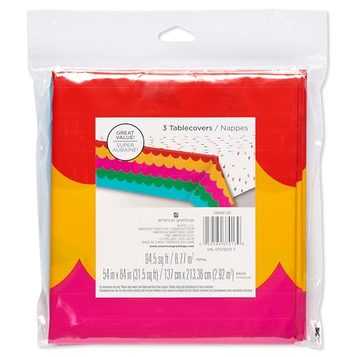 Image of American Greetings 3-Count # sq. ft. Plastic Table Covers, Fiesta Party Supplies (54 in. x 84 in.)