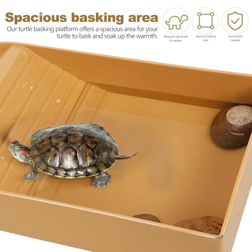 IMIKEYA Großer brauner Schildkröten-Badetank mit Rampe, Wassernapf für Reptilien, Futter und Wasser, Zubehör zum Einweichen und Trinken
