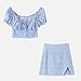 Produktbild Miougioewq Rüschen Crop Bluse Mini Rock Frauen Sets Puff Ärmel Baumwolle Leinen Blumen Frauen 2-teiliges Set Sommer Streetwear Lady Gr. Large, Wie abgebildet