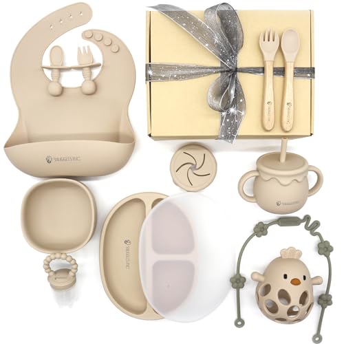 Image of Silicone Baby Feeding Set, 15Pc Baby Led Weaning Supplies Suction Bowl Divided Plate Baby Spoons Bibs Forks Sippy Cup Toddler Utensils Set Teething Toys Fruit Feeder Baby Essentials Baby Shower Gifts