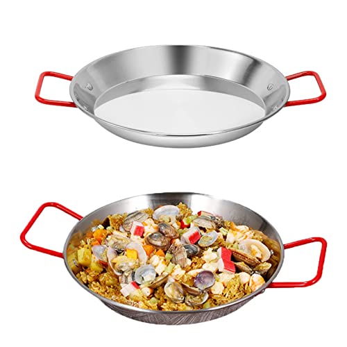 HQHYGM Stainless Steel Spanish Paella Pan - Non-Stick Seafood Frying Pot Even Heating Versatile Cooking Tool for Home Kitchen Restaurant Camping Tray(Red Handle 24cm)