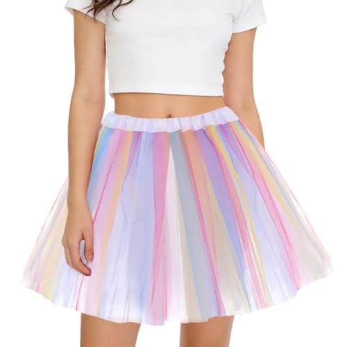 CUVZORA Falda de tul arco iris para mujer, 3 capas, minifalda de ballet, falda de ballet retro para carnaval, princesa vestido de baile para mujeres y niñas, para carnaval, fiesta temática y fiesta de
