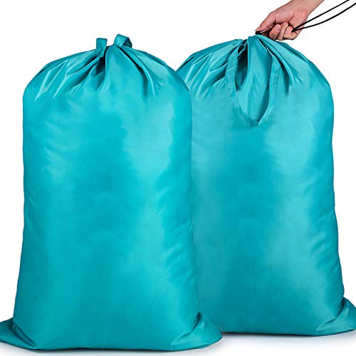 IHOMAGIC Grande Bolsas de Lavandería Plegable con Asa 2 Piezas, 100L Saco para la Colada con Cordón - Bolsas para la Colada de Nylon 420D - Bolsa Ropa Sucia para Armario, Lavandería, 61x92cm, Azul