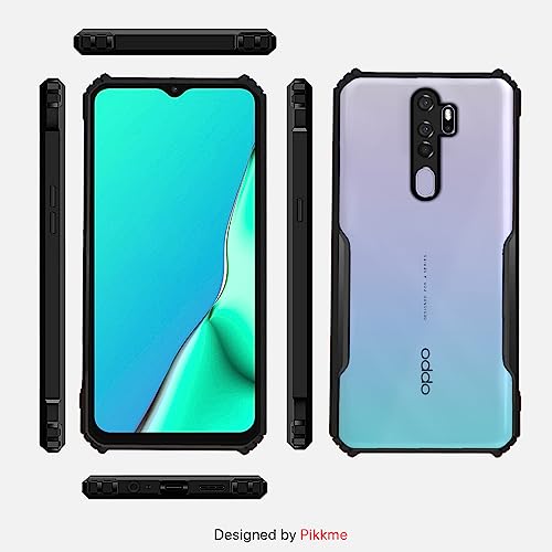 Image of Pikkme Oppo A5 2020 /A9 2020 Back Cover Crystal Clear Transparent Back Ultra Hyrbid Full Camera Protection Raised Edge Bumper Back Case for Oppo A5 2020 /A9 2020 (Plastic, Black)