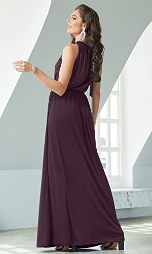 Image of KOH KOH Plus Size Womens Long Sexy Sleeveless Bridesmaid Halter Neck Wedding Party Guest Summer Flowy Casual Brides Formal Evening A-line Gown Gowns Maxi Dress Dresses, Sangria Wine 4XL 26-28