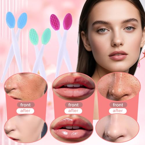 12 Pcs Pore Scrub Brush,Lip Scrubber Exfoliator,Silicone Face Cleansing Brush,Lip Scrub Brush Exfoliating Nose Clean Blackhead Removal Brushes for Face Cleaning