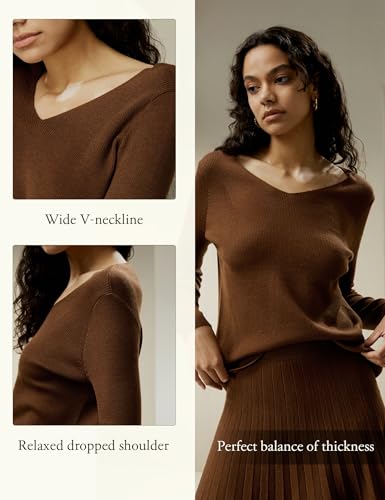 LilySilk Women's Sweater 100% Merino Wool Basic Oversized Fall & Winter Pullover with V-Neck Causal Relaxed3