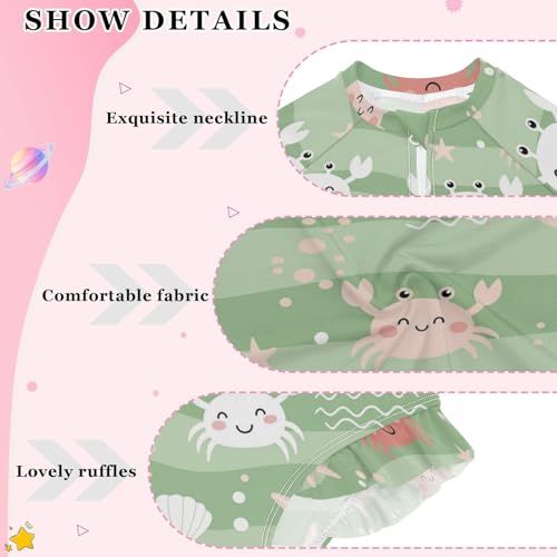 Cute Sea Crab Pattern Girls Rash Guard Swimsuits Long Sleeve One Pieces Bathing Suit UPF 50+ Zipper Swimwear4