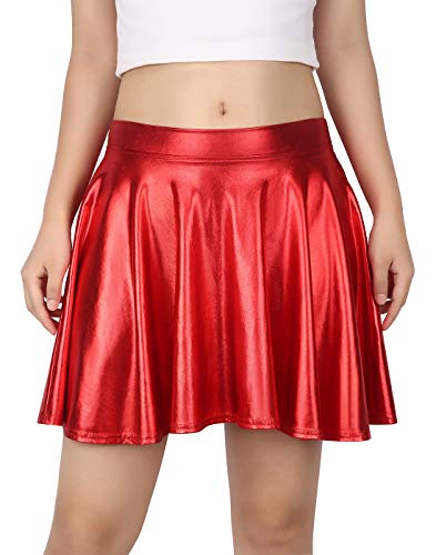HDE Womens Metallic Casual Fashion Pleated A-Line Circle Skater Flare Skirt - image 2